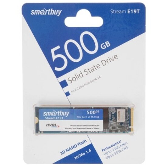 SSD диск SMARTBUY M.2 2280 Stream E19T 500Гб NVMe PCIe4x4 3D TLC (SBSSD-500GT-PH19T-M2P4)