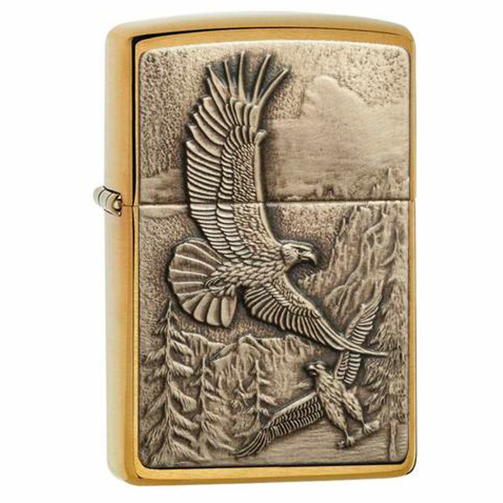  Zippo Classic Where Eagles Dare Emblem Brushed Brass 20854