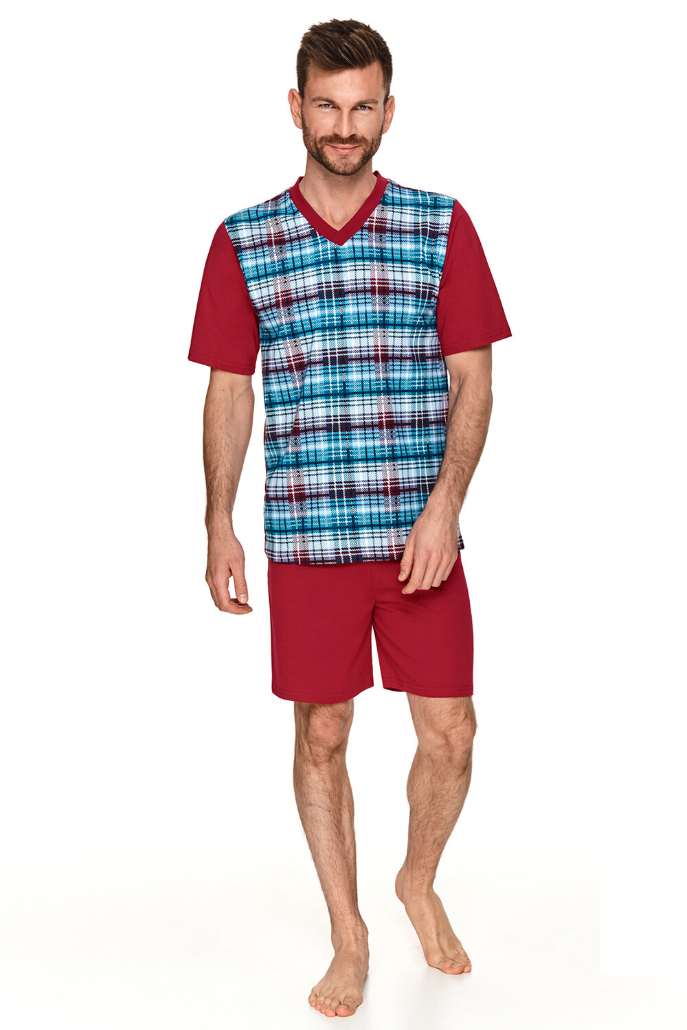 Пижама мужская TARO Anton 2733-2734-2735-01, футболка и шорты, красный, хлопок 100% (Размер: L)