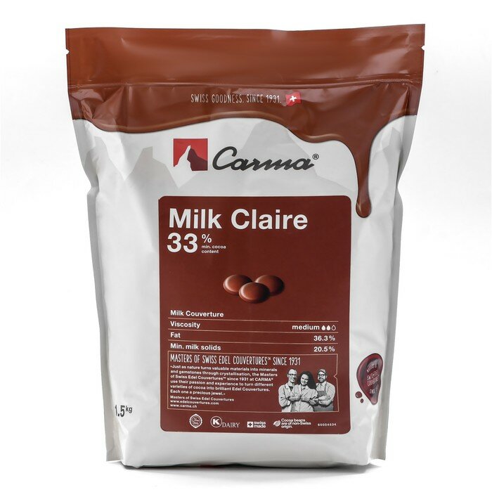 Молочный шоколад Carma Milk Claire, 33% какао, 1,5 кг - фотография № 1