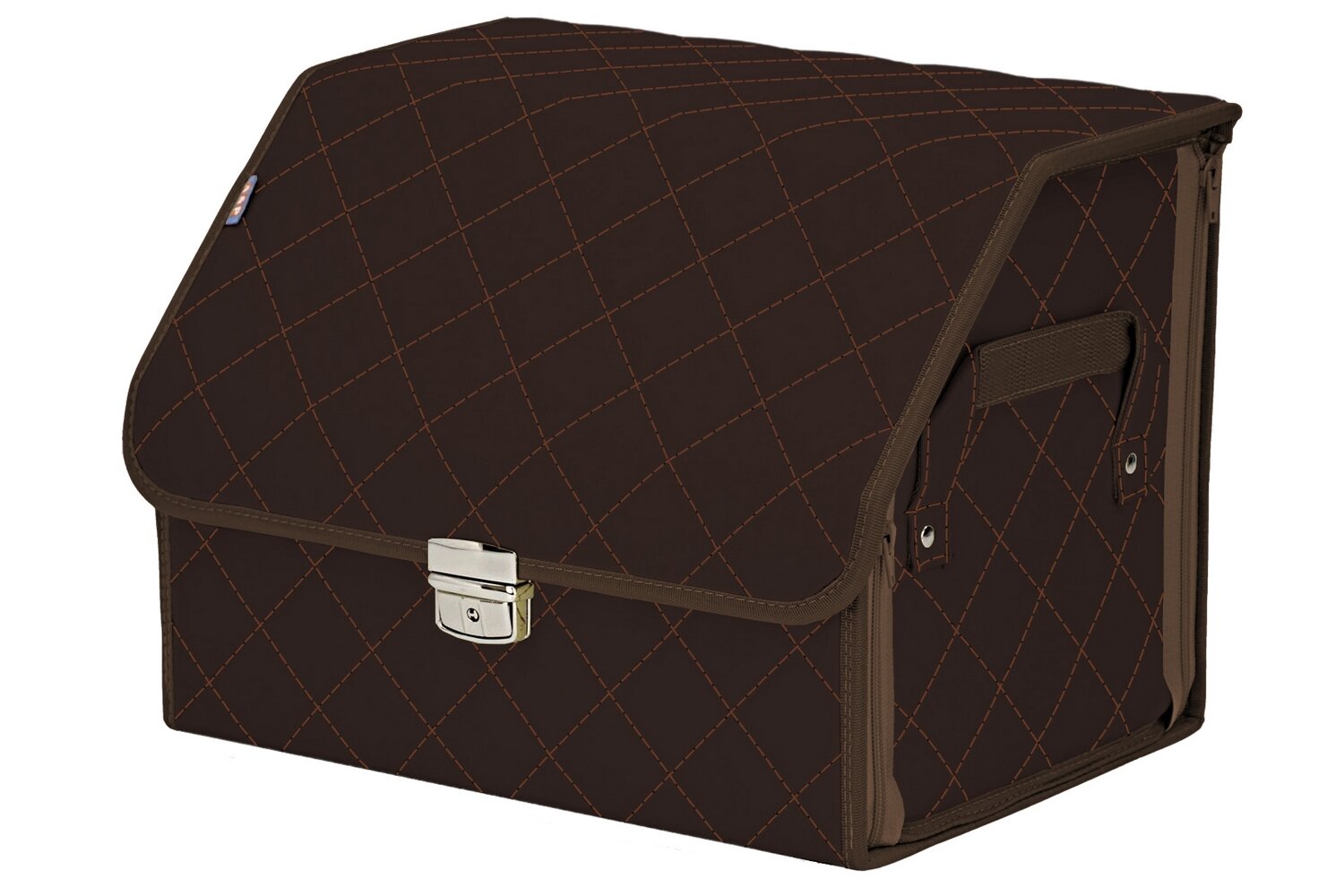Органайзер-саквояж в багажник "Союз Премиум" (размер M). Цвет: коричневый с коричневой прострочкой Ромб.
