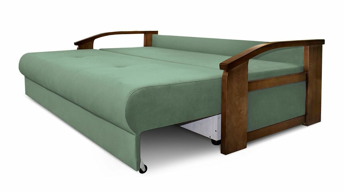 Прямой диван кровать AH!DIVAN (АхДиван) "Анкона Д" 215x105х84 см, раскладной механизм еврокнижка, деревянные подлокотники, оливковый велюр - фотография № 2