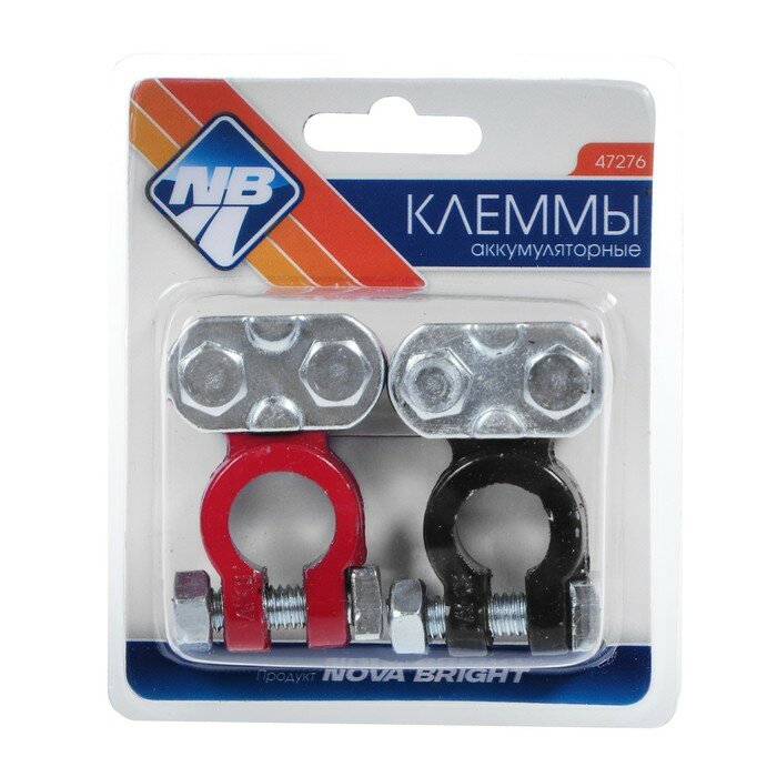 фото Клеммы АКБ Nova Bright, в блистере, чёрные/красные, набор 2 шт