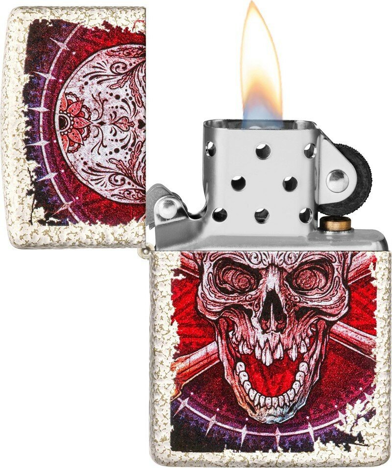 Зажигалка ZIPPO Skull Design с покрытием Mercury Glass, латунь/сталь, белая, 38x13x57 мм - фотография № 2