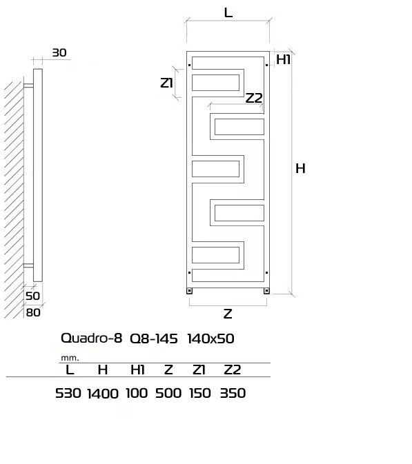 Quadro-8 Q8-145 140x50 (см) Дизайн радиатор водяной Черный - фотография № 3