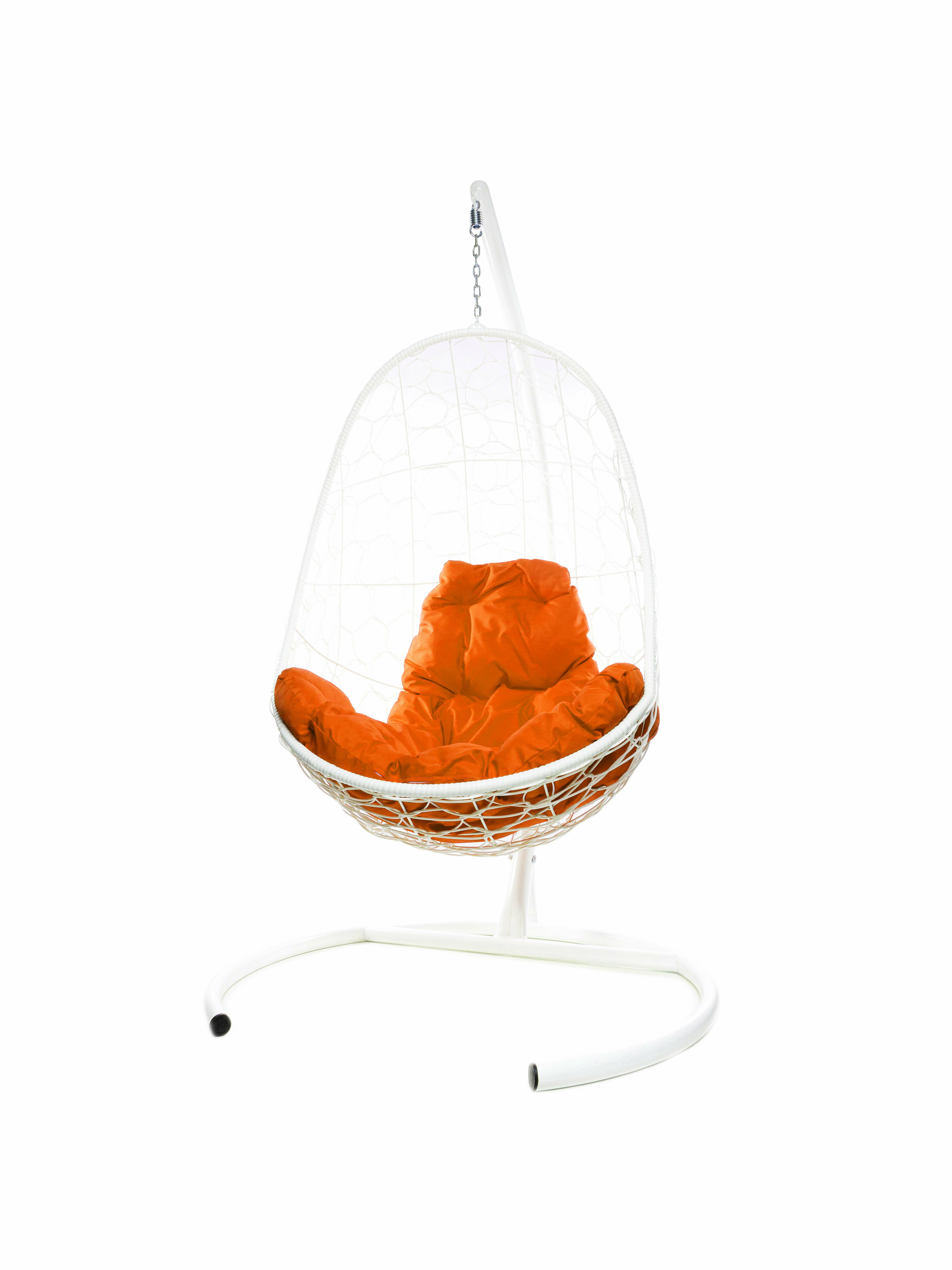 Подвесное кресло ротанг белое, оранжевая подушка - фотография № 2