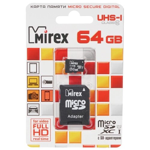 Карта памяти microSDXC 64Gb Mirex 13613-AD10SD64 Class10 +adapter