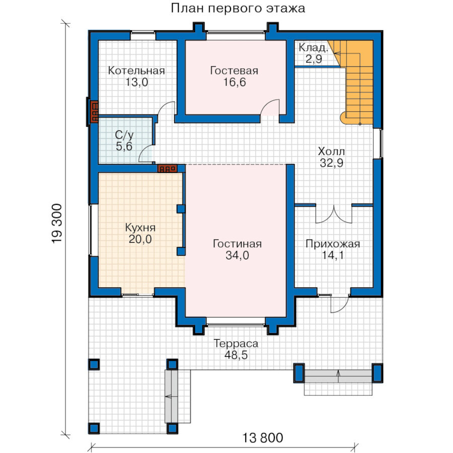 45-64NFKL-Catalog-Plans - Проект двухэтажного кирпичного дома с террасой - фотография № 2
