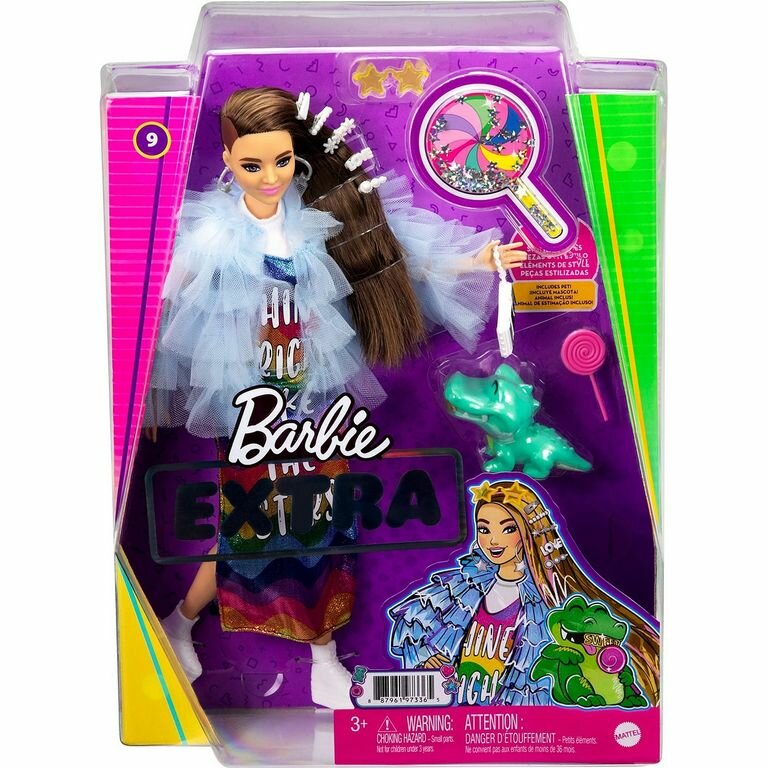 Barbie Кукла Экстра в радужном платье, GYJ78