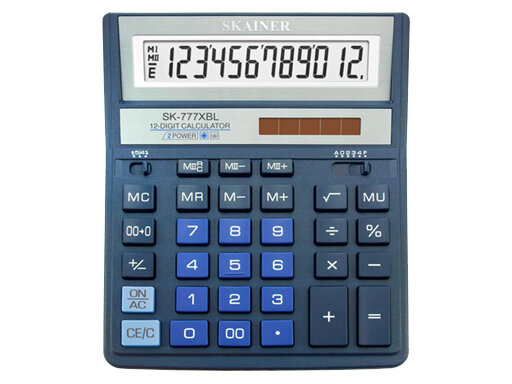 Калькулятор Skainer SK-777XBL больнасткальк.(пл.12 разрд. 2пит 2пам син. 157*200*32 мм)