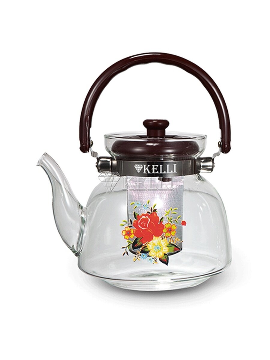 фото Стеклянный жаропрочный заварочный чайник Kelli KL-3001 / 1.2 литра