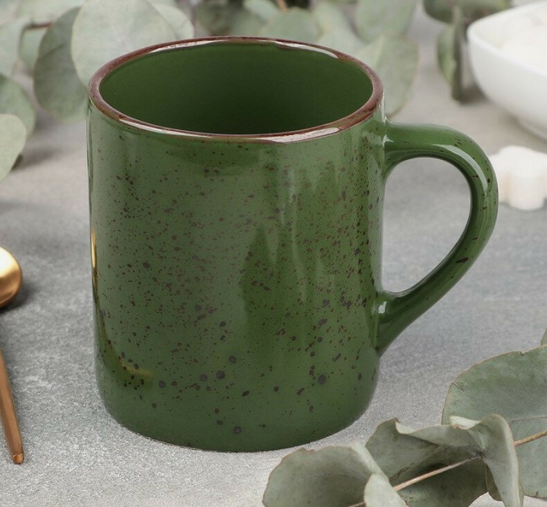 Кружка для чая и кофе Хорекс Punto verde, 350 мл, фарфор, зеленая - фотография № 1