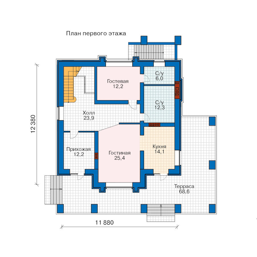 45-64NDKL-Catalog-Plans - Проект двухэтажного кирпичного дома с террасой - фотография № 2