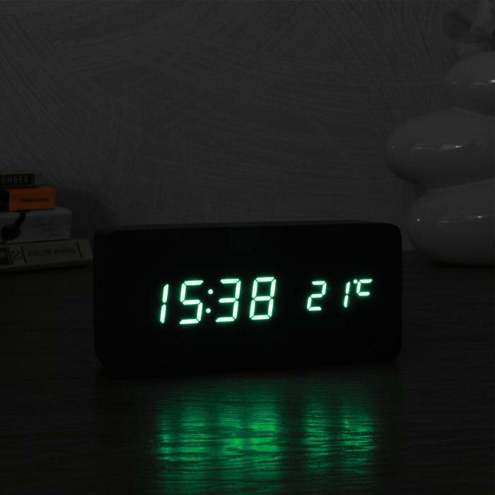 Часы электронные настольные "Цифра-Т", термометр, зелёная индикация - фотография № 2