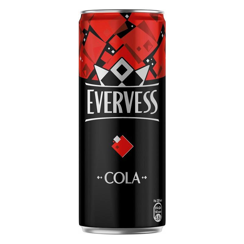 Напиток Evervess Cola газированный ж/б 0,33л 12шт/уп - фотография № 1