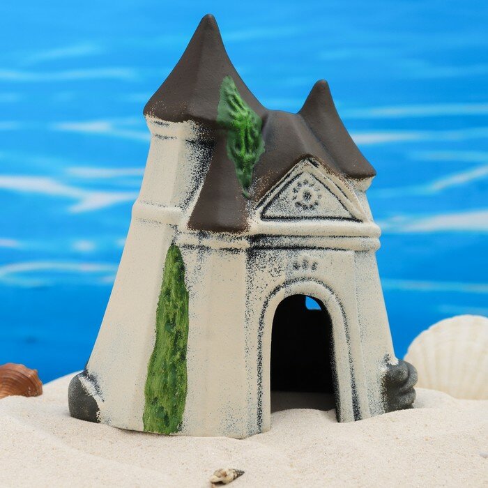 Декор для аквариума "Замок", с двумя крышками, керамический, с 13,5 х 9 х 16 см, белый 96994 - фотография № 3