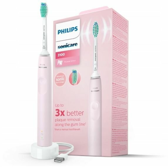 Электрическая звуковая зубная щетка Philips Sonicare 3100 Series HX3671/11, розовый - фотография № 1