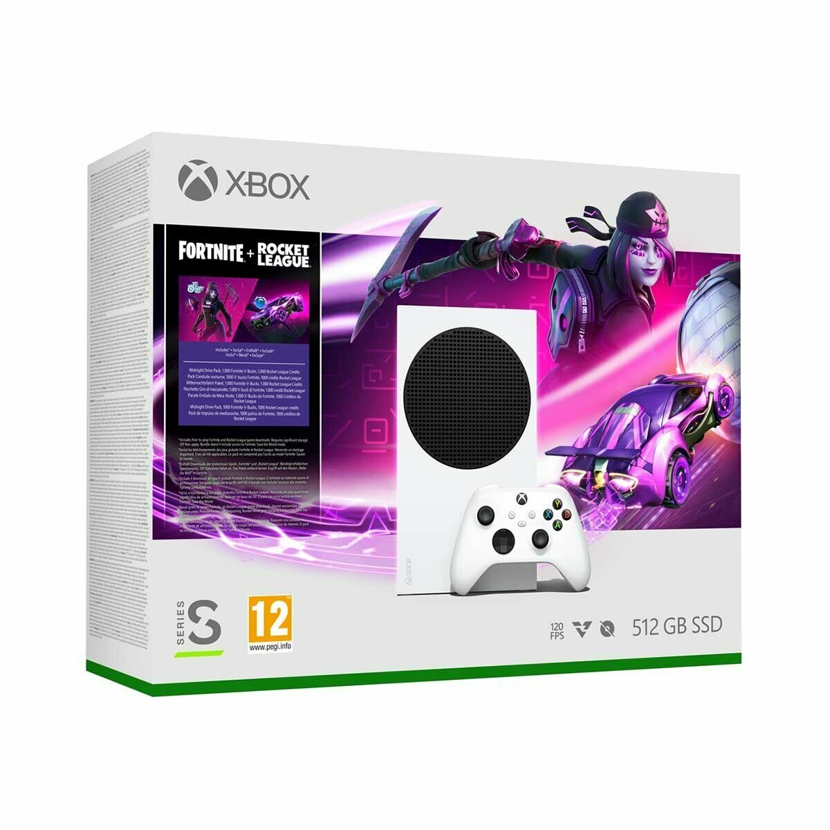 Игровая приставка Microsoft Xbox Series S 512 ГБ , Fortnite + Rocket League, белый/черный