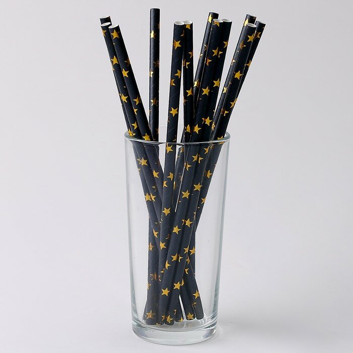 Трубочки для коктейля «Звёзды» набор 12 шт., цвет чёрный - фотография № 3