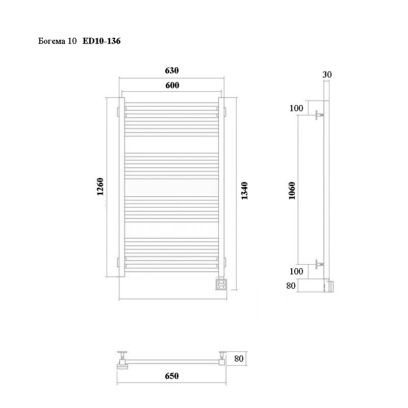 Богема-10 Электрический полотенцесушитель ED10 130x60 см Черный - фотография № 5