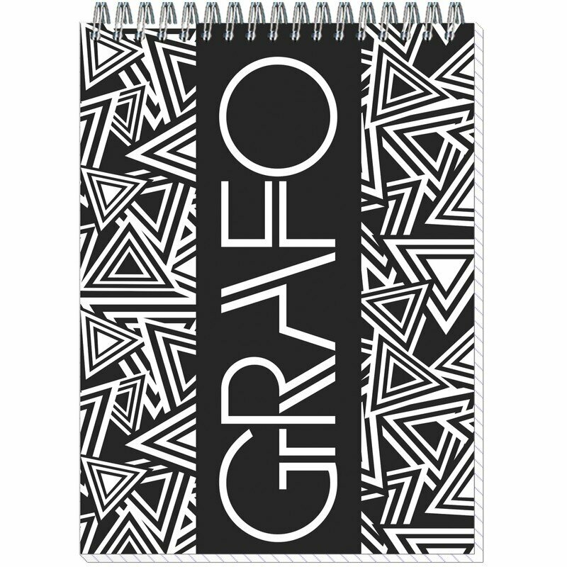 фото Блокнот Полином Графо А5 50 листов черный с белым в клетку на металлическом гребне 145х203 мм, 272084