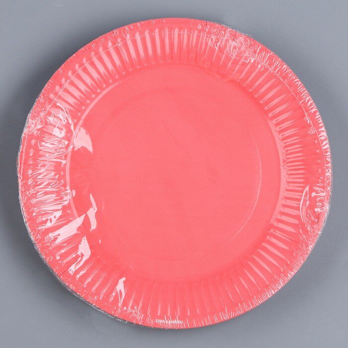Тарелка бумажная однотонная, 18 см, персиковый - фотография № 4