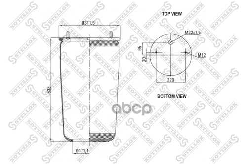90-07254-Sx_пневмоподушка Без Стак. !2Шп.м12 Смещ.20 1Отв-Шт.м22 Н:отв.d171.1 Bpw Gigant Stellox арт. 9007254SX