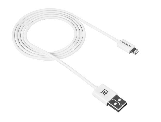 Кабель Canyon, USB - Lightning 8-pin, 1м, Белый CNE-CFI1W