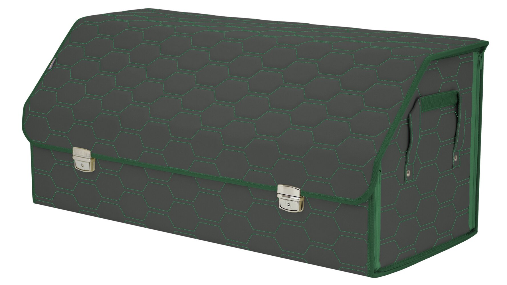 Органайзер-саквояж в багажник "Союз Премиум" (размер XXL). Цвет: серый с зеленой прострочкой Соты.