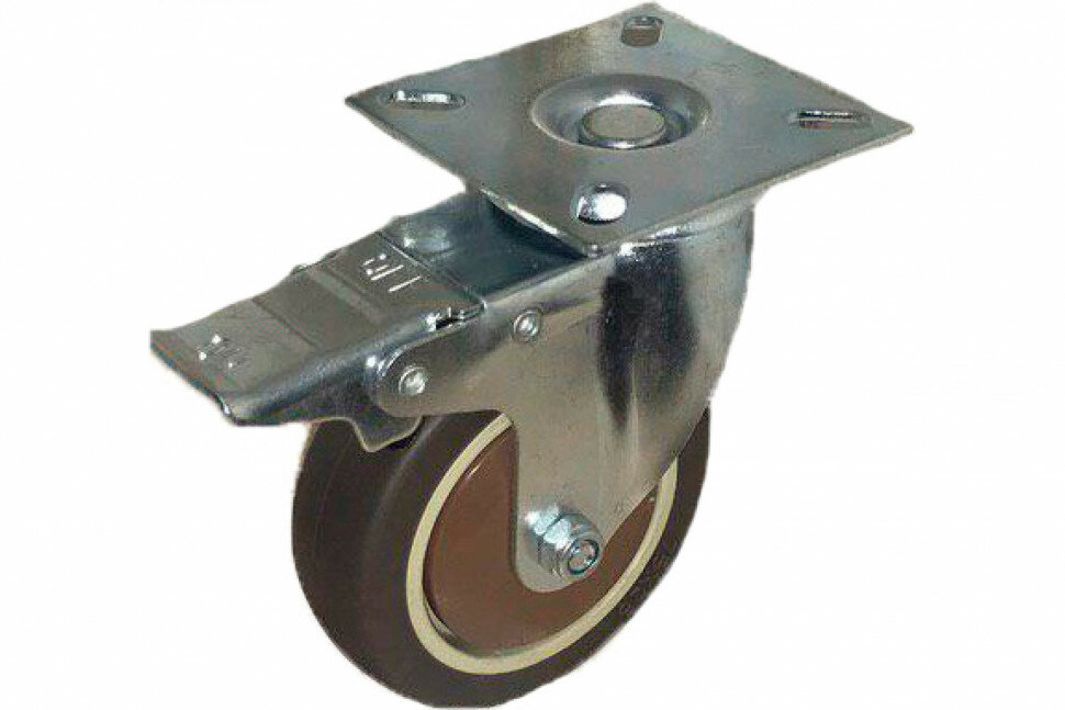Колесо коричневая мягкая резина поворотное с тормозом SCGB(M)25 50 мм MFK-TORG 7054050