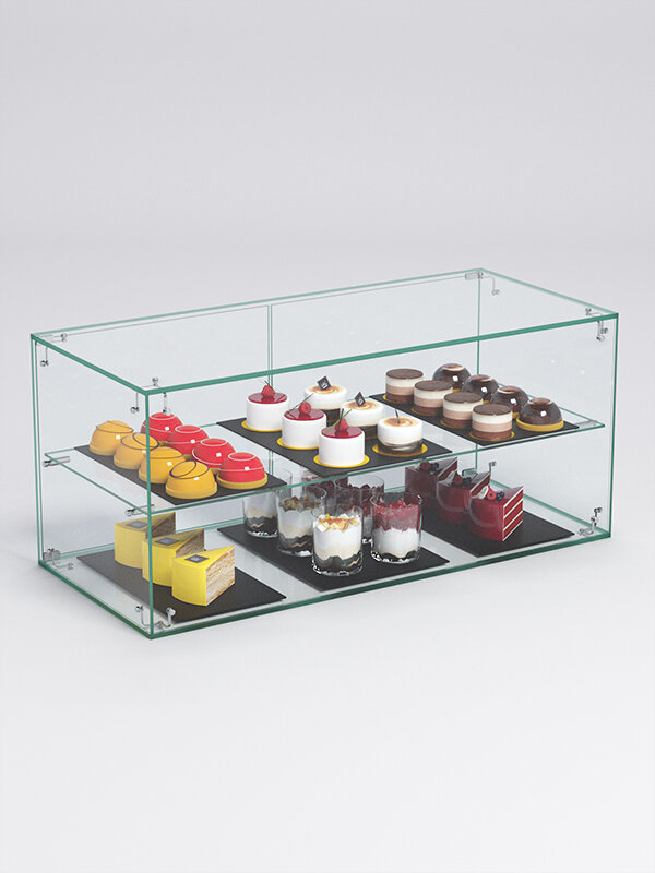 фото Витрина "сладость" №11А для выпечки настольная с прямыми полками, Стекло 90 x 40 x 40 см