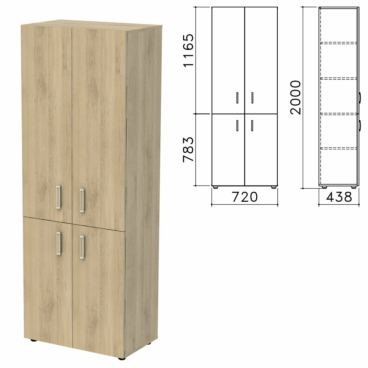Шкаф закрытый "Приоритет" 720х438х2000 мм, 4 полки, кронберг (комплект)