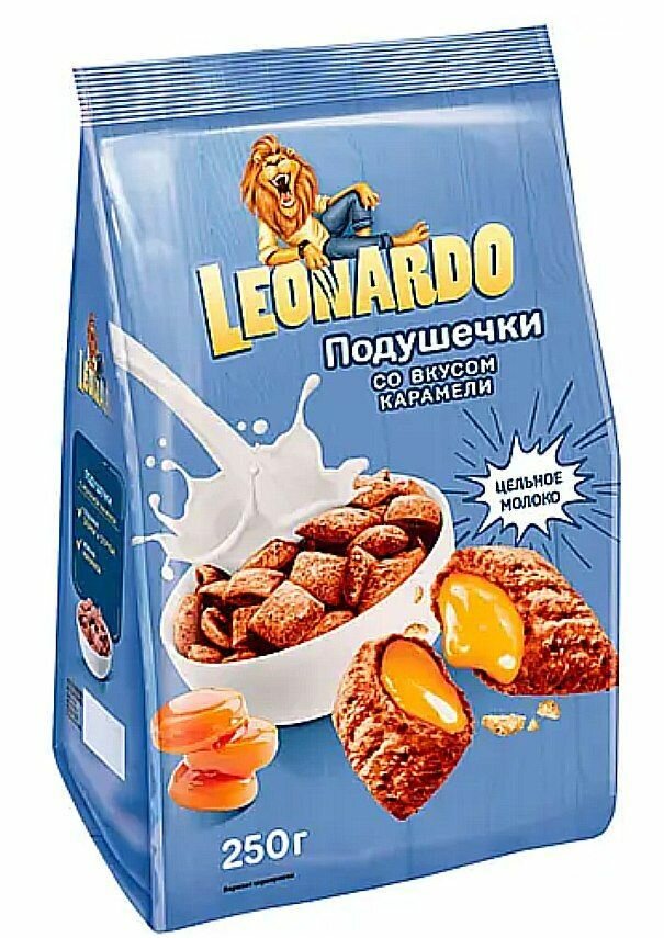 Leonardo, готовый сухой завтрак Подушечки со вкусом Карамель, 250 г