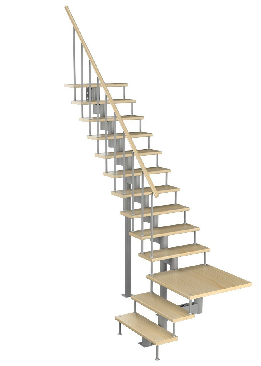 Модульная лестница Статус 180 (h 2340-2470, Серый, Сосна, Нержавеющая сталь) - фотография № 1