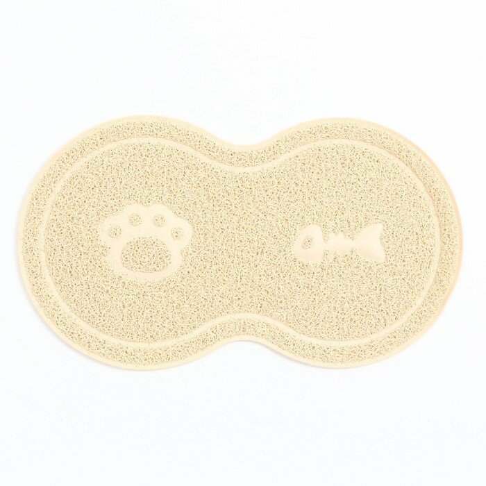 фото Коврик 2-в-1 под миску/туалет для животных два круга, 47 х 26 см, бежевый