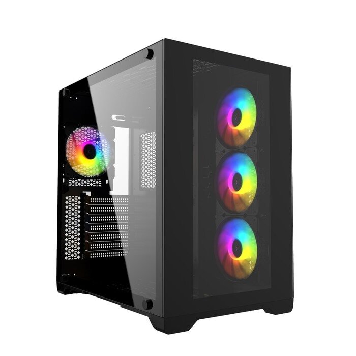 Powercase Корпус Powercase Vision Black, Tempered Glass, 4х 120mm 5-color fan, чёрный, ATX (CVBA-L4)