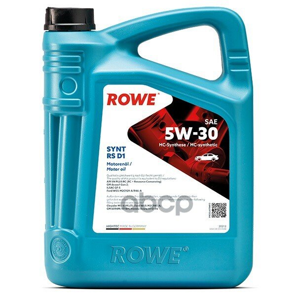 ROWE Cинтетическое Моторное Масло Hightec Synt Rs D1 Sae 5w-30 4л.