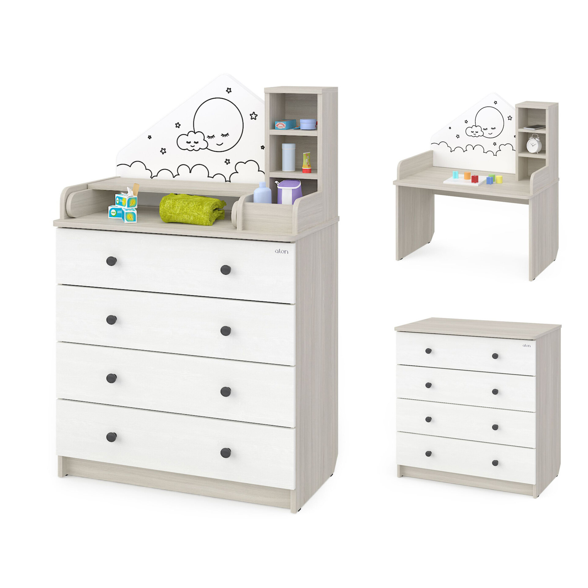 фото Комод-трансформер Сириус Alf ясень шимо светлый-белый, 4 ящика