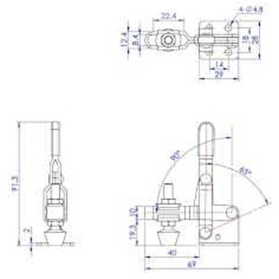 Зажим механический Woodwork Toggle Clamps GH-102-B, с вертикальной ручкой усилие 100 кг