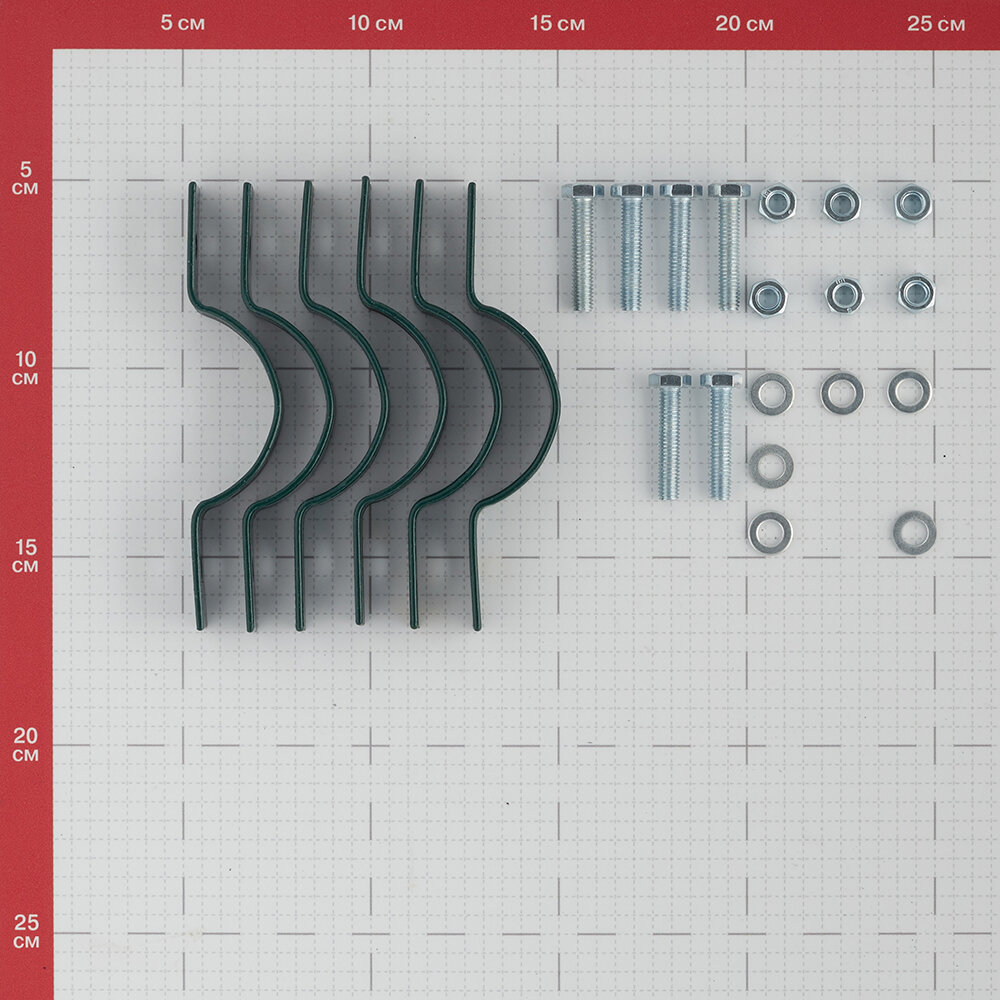 Крепление сетки/секции заборной к столбам d51-57 мм зеленое RAL 6005 (3 шт.) - фотография № 1