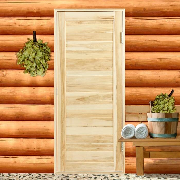 Дверь для бани и сауны из шпунтованной доски, липа Эконом 160х70 см - фотография № 1