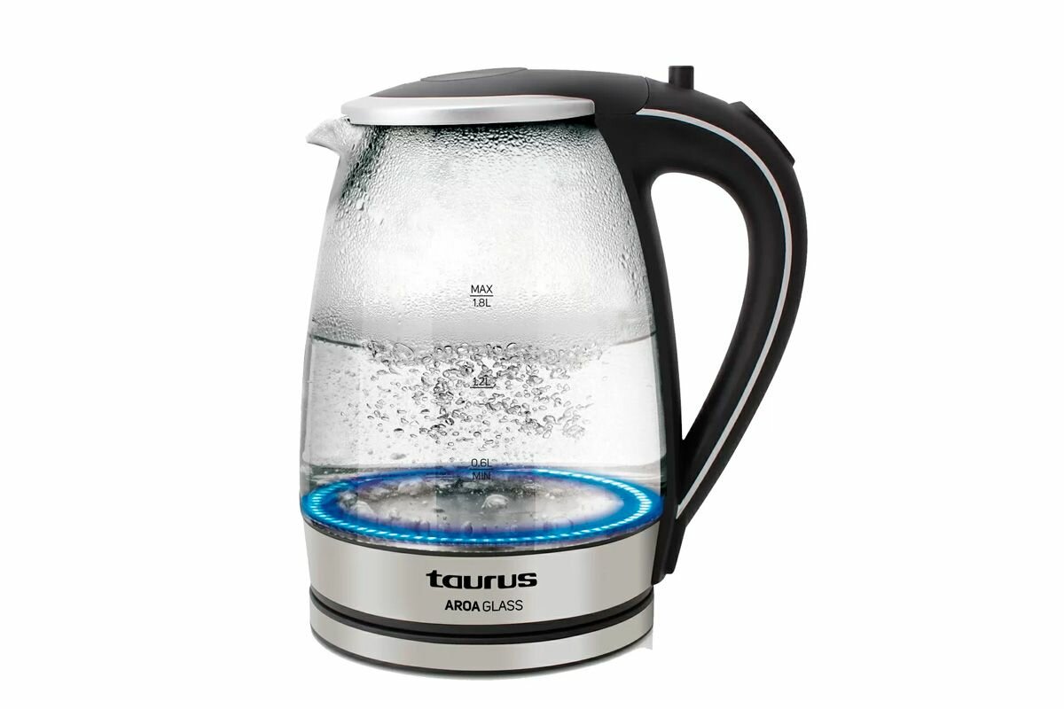 Чайник Taurus Aroa Glass / мощность 2200 Вт / корпус из стекла / серебристо-черный