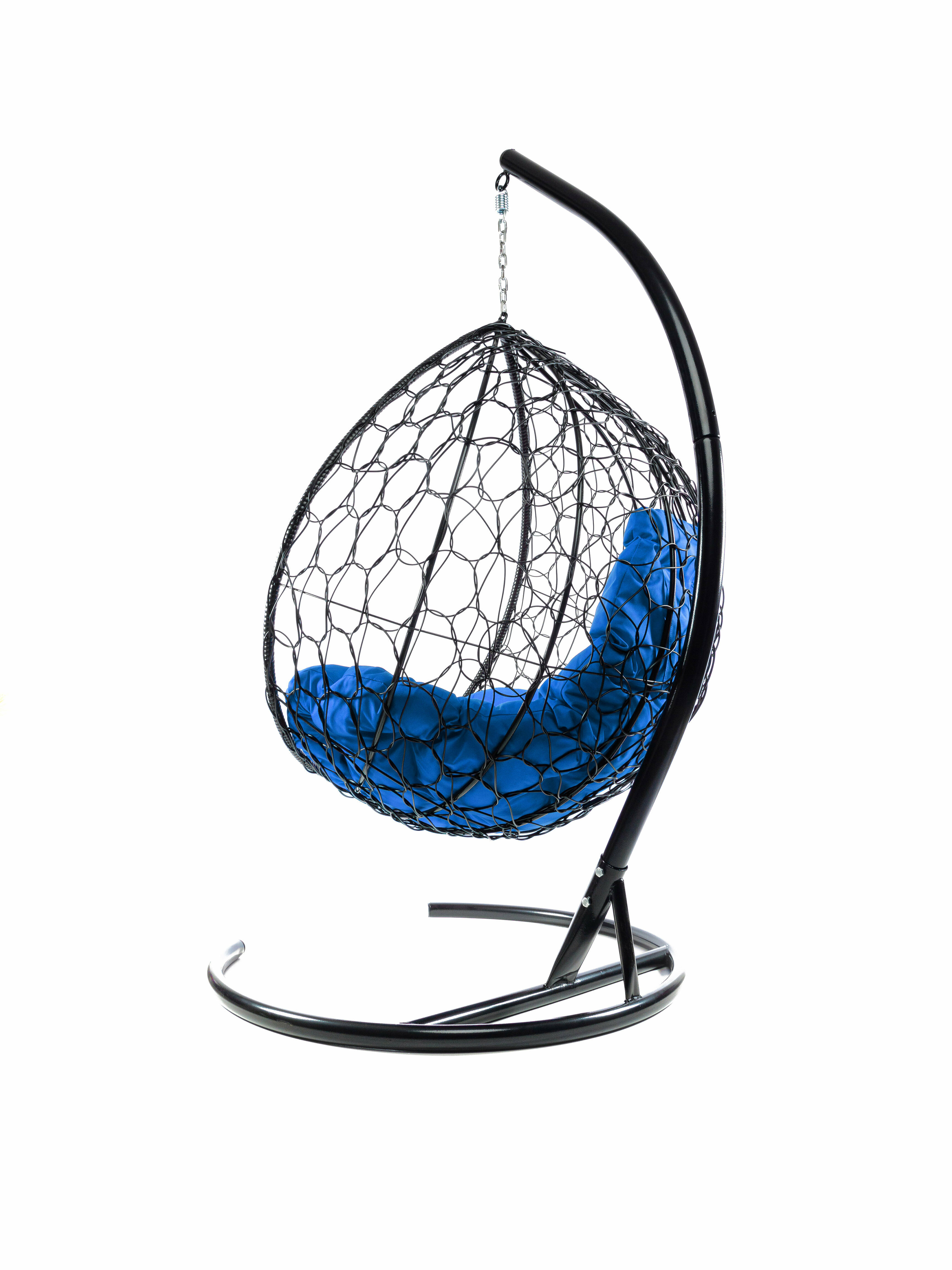 Подвесное кресло ротанг чёрное, синяя подушка - фотография № 7