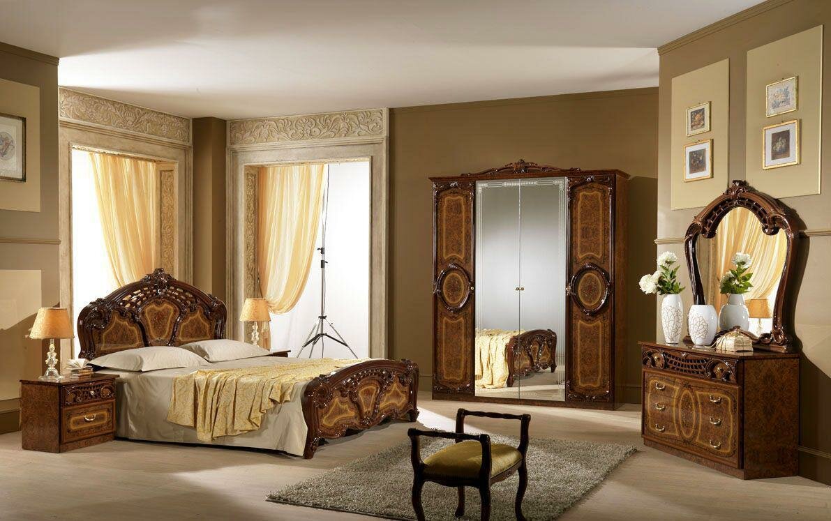 Спальный гарнитур Диа Роза цвет: орех глянец(кровать 160х200, шкаф 4дв, тумбочки 2шт, комод с зеркалом)