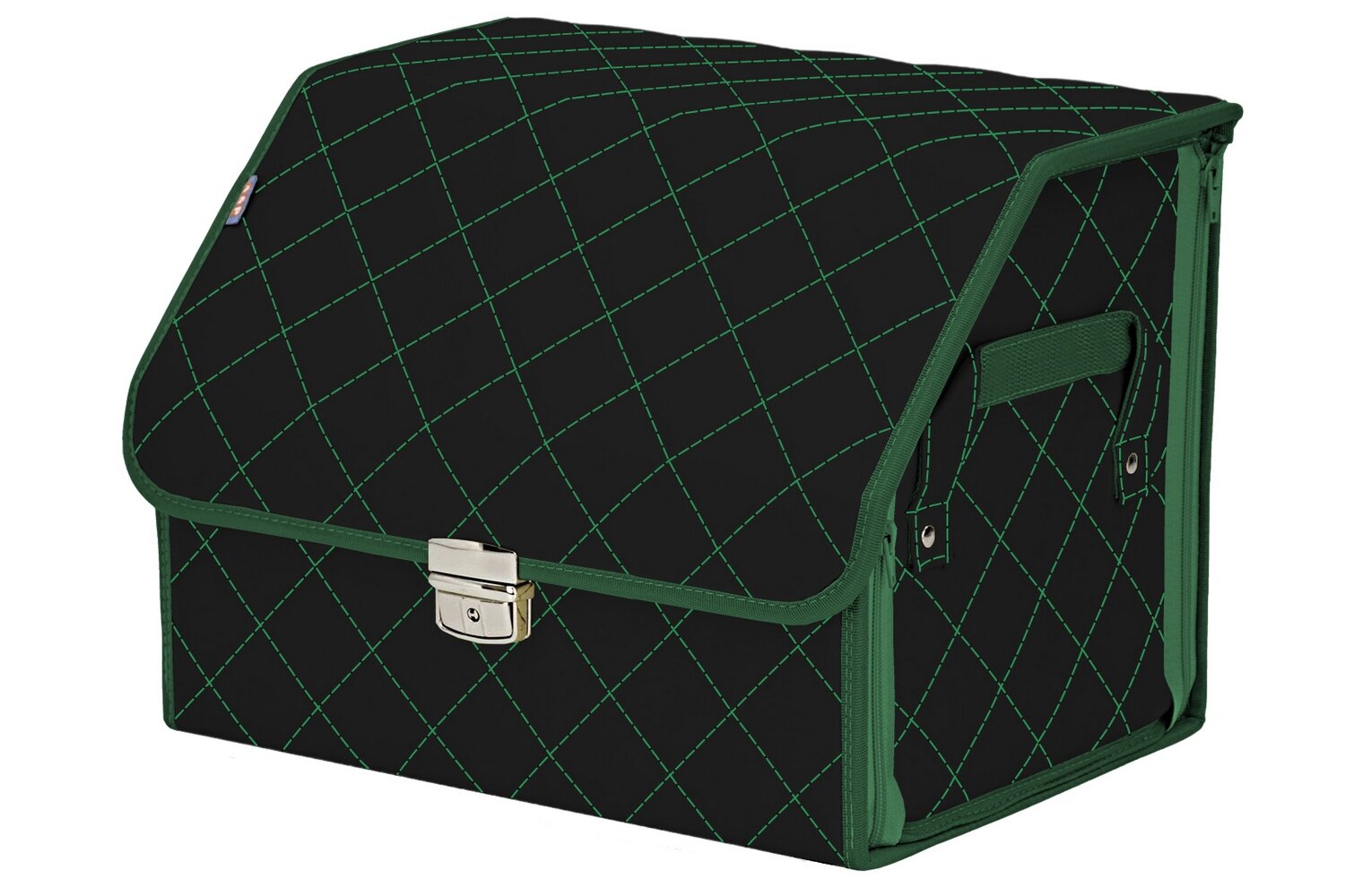 Органайзер-саквояж в багажник "Союз Премиум" (размер M). Цвет: черный с зеленой прострочкой Ромб.