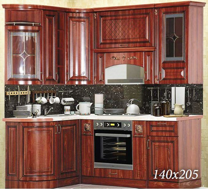 Кухонный гарнитур «аргус KPr» угловой 1400 x2050 мм угловой цвет "орех"
