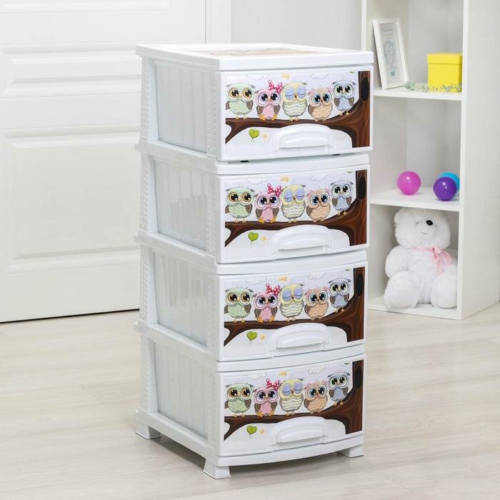 фото Комод 4-х секционный «Совушки», цвет белый
