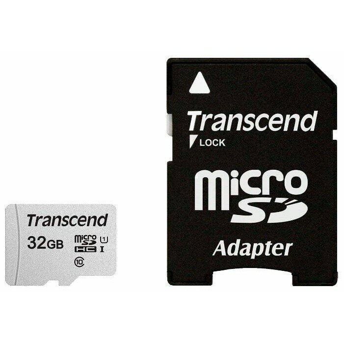 Карта памяти 32Gb MicroSD Transcend + SD адаптер (TS32GUSD300S-A)