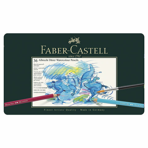 Карандаши цветные акварельные художественные FABER-CASTELL «Albrecht Durer», 36 цветов, металлическая коробка