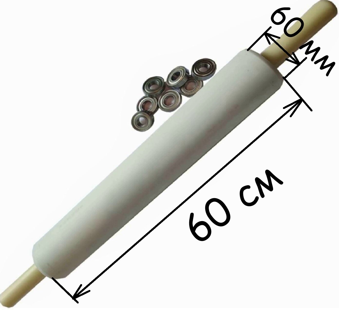 Скалка для теста пластик 60-6 см на подшипниках